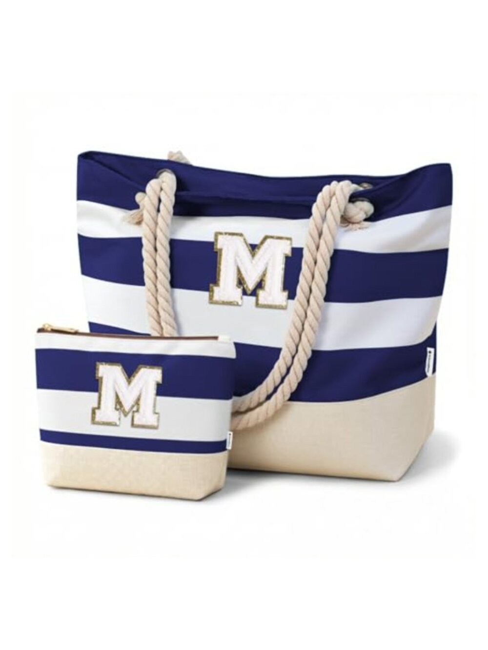 Initial Beach Tote Bag Set Water Resistant Nylon Travel Tote